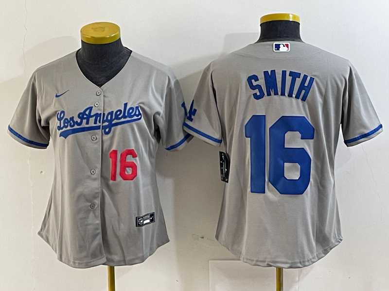 Women%27s Los Angeles Dodgers #16 Will Smith Gray Alternate Player Number Team Logo Cool Base Jersey
